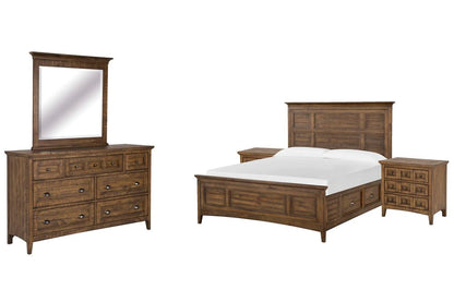 Magnussen - Bay Creek Toasted Nutmeg California King Panel Storage Bed 2 Nightstands And Drawer Dresser With Landscape Mirror - B4398-75-KIT4 view 1