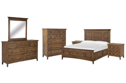 Magnussen - Bay Creek Toasted Nutmeg California King Panel Storage Bed 2 Nightstands Drawer Dresser With Landscape Mirror And Drawer Chest - B4398-75-KIT5 view 1