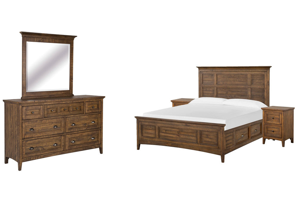 Magnussen - Bay Creek Toasted Nutmeg California King Panel Storage Bed 2 Small Nightstands And Drawer Dresser With Landscape Mirror - B4398-75-KIT9 view 1