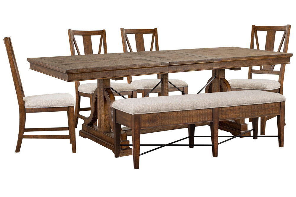 Magnussen - Bay Creek Toasted Nutmeg Extendable Trestle Dining Table With 4 Side Chairs And Upholstered Bench - D4398-25-KIT11 view 1