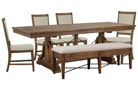 Magnussen - Bay Creek Toasted Nutmeg Extendable Trestle Dining Table With 4 Upholstered Side Chairs And Upholstered Bench - D4398-25-KIT15 view 1