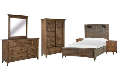 Magnussen - Bay Creek Toasted Nutmeg King Lamp Panel Storage Bed 2 Small Nightstands Drawer Dresser With Landscape Mirror And Door Chest - B4398-69B-KIT11 view 1
