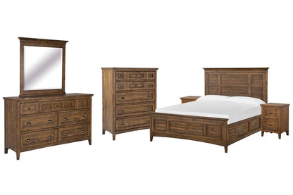 Magnussen - Bay Creek Toasted Nutmeg King Panel Storage Bed 2 Small Nightstands Drawer Dresser With Landscape Mirror And Drawer Chest - B4398-65-KIT10 view 1