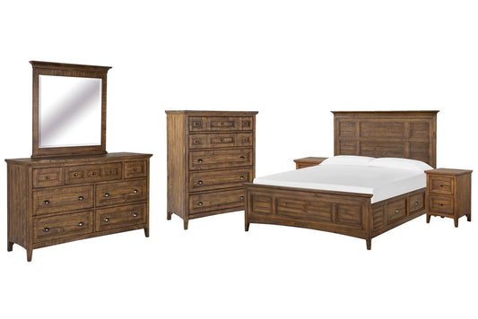Magnussen - Bay Creek Toasted Nutmeg King Panel Storage Bed 2 Small Nightstands Drawer Dresser With Landscape Mirror And Drawer Chest - B4398-65-KIT10 view 1