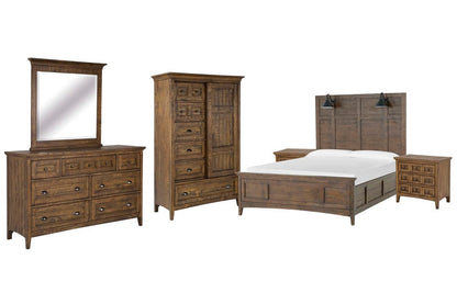 Magnussen - Bay Creek Toasted Nutmeg Queen Lamp Panel Bed 2 Nightstands Drawer Dresser With Landscape Mirror And Door Chest - B4398-59-KIT6 view 1