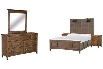Magnussen - Bay Creek Toasted Nutmeg Queen Lamp Panel Bed 2 Small Nightstands And Drawer Dresser With Landscape Mirror - B4398-59-KIT9 view 1