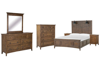 Magnussen - Bay Creek Toasted Nutmeg Queen Lamp Panel Bed 2 Small Nightstands Drawer Dresser With Landscape Mirror And Drawer Chest - B4398-59-KIT10 view 1