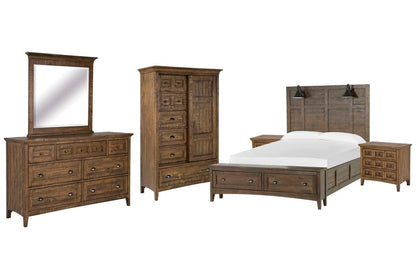 Magnussen - Bay Creek Toasted Nutmeg Queen Lamp Panel Storage Bed 2 Nightstands Drawer Dresser With Landscape Mirror And Door Chest - B4398-59B-KIT6 view 1