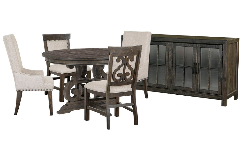 Magnussen - Bellamy Peppercorn 48" Round Dining Table With 2 Upholstered Side Chairs 2 Host Chairs And Buffet - D2491-22-KIT18 view 1