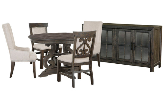 Magnussen - Bellamy Peppercorn 48" Round Dining Table With 2 Upholstered Side Chairs 2 Host Chairs And Buffet - D2491-22-KIT18 view 1