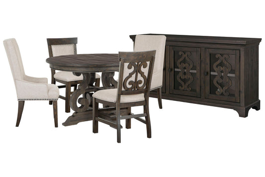Magnussen - Bellamy Peppercorn 48" Round Dining Table With 2 Upholstered Side Chairs 2 Host Chairs And Server - D2491-22-KIT17 view 1