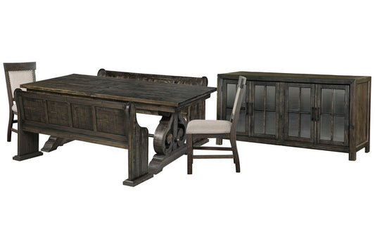 Magnussen - Bellamy Peppercorn Extendable Rectangular Dining Table With 2 Benches 2 Upholstered Side Chairs And Buffet - D2491-20-KIT73 view 1