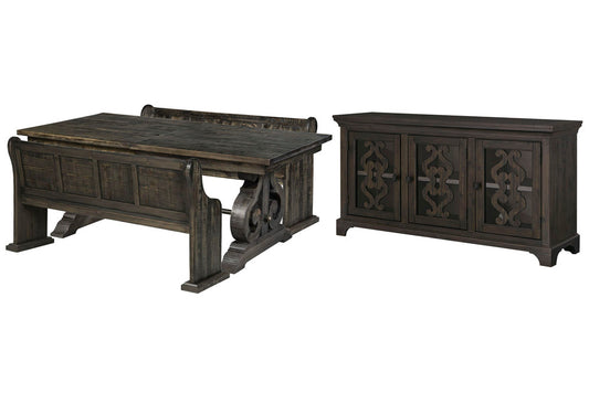 Magnussen - Bellamy Peppercorn Extendable Rectangular Dining Table With 2 Benches And Server - D2491-20-KIT62 view 1
