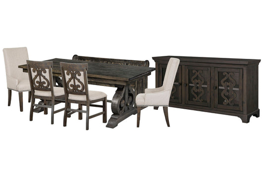 Magnussen - Bellamy Peppercorn Extendable Rectangular Dining Table With 2 Upholstered Side Chairs 2 Host Chairs Bench And Server - D2491-20-KIT57 view 1