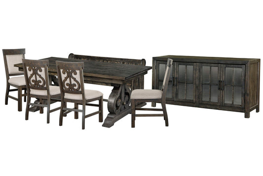 Magnussen - Bellamy Peppercorn Extendable Rectangular Dining Table With 4 Upholstered Side Chairs Bench And Buffet - D2491-20-KIT48 view 1