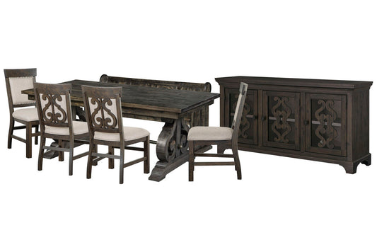 Magnussen - Bellamy Peppercorn Extendable Rectangular Dining Table With 4 Upholstered Side Chairs Bench And Server - D2491-20-KIT47 view 1
