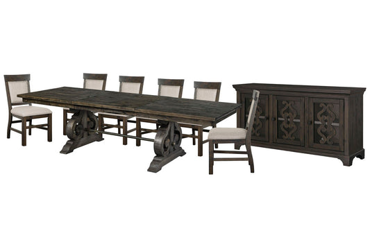 Magnussen - Bellamy Peppercorn Extendable Rectangular Dining Table With 6 Upholstered Side Chairs And Server - D2491-20-KIT17 view 1