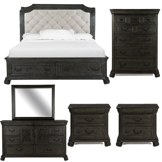 Magnussen - Bellamy Peppercorn King Sleigh Storage Bed 2 Nightstands Drawer Dresser With Landscape Mirror And Door Chest - B2491-63-KIT9 view 1