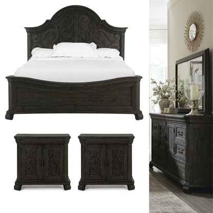 Magnussen - Bellamy Peppercorn Queen Shaped Panel Bed 2 Barchelor Chests And Drawer Dresser With Landscape Mirror - B2491-55-KIT13 view 1