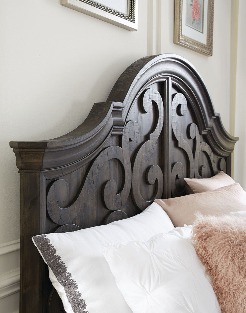Magnussen - Bellamy Peppercorn Queen Shaped Panel Bed 2 Barchelor Chests And Drawer Dresser With Landscape Mirror - B2491-55-KIT13 view 5