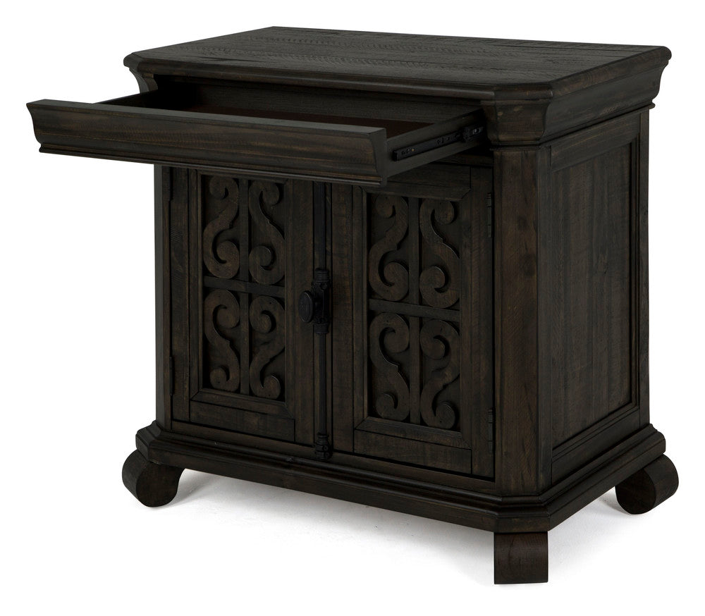 Magnussen - Bellamy Peppercorn Queen Shaped Panel Bed 2 Barchelor Chests And Drawer Dresser With Landscape Mirror - B2491-55-KIT13 view 6