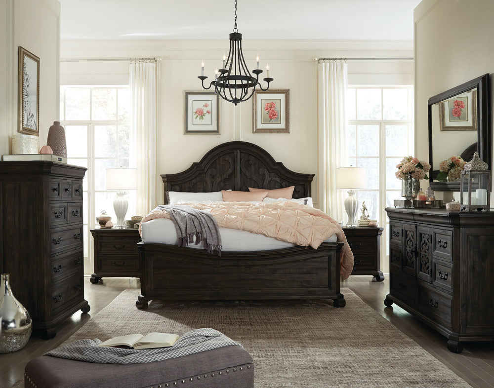Magnussen - Bellamy Peppercorn Queen Shaped Panel Bed 2 Barchelor Chests And Drawer Dresser With Landscape Mirror - B2491-55-KIT13 view 7