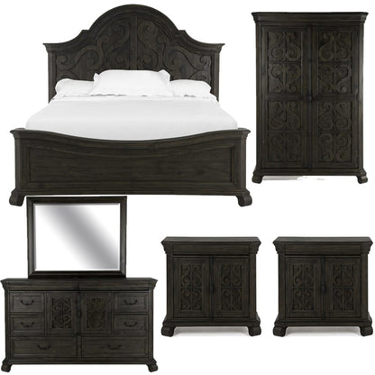 Magnussen - Bellamy Peppercorn Queen Shaped Panel Bed 2 Barchelor Chests Drawer Dresser With Landscape Mirror And Door Chest - B2491-55-KIT17 view 1