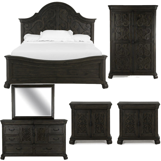 Magnussen - Bellamy Peppercorn Queen Shaped Panel Bed 2 Barchelor Chests Drawer Dresser With Landscape Mirror And Door Chest - B2491-55-KIT17 view 1