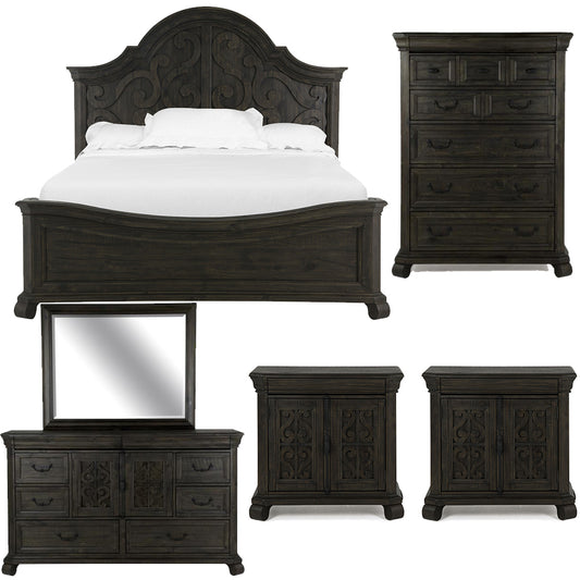 Magnussen - Bellamy Peppercorn Queen Shaped Panel Bed 2 Barchelor Chests Drawer Dresser With Landscape Mirror And Drawer Chest - B2491-55-KIT15 view 1