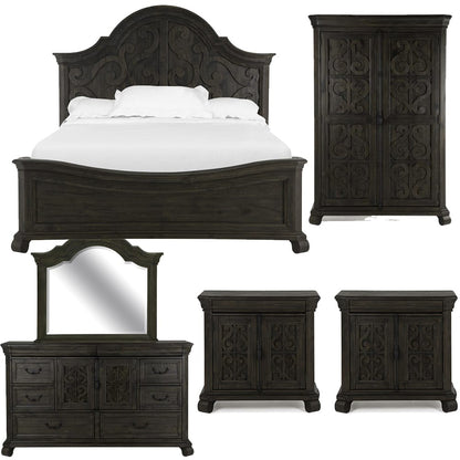 Magnussen - Bellamy Peppercorn Queen Shaped Panel Bed 2 Barchelor Chests Drawer Dresser With Shaped Mirror And Door Chest - B2491-55-KIT18 view 1