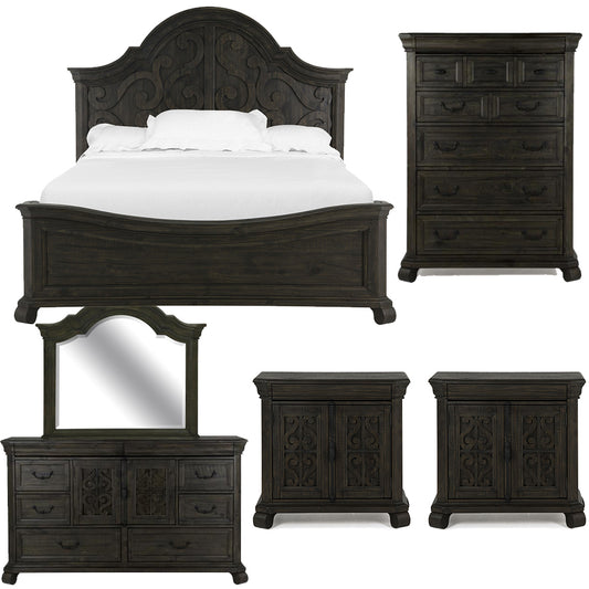 Magnussen - Bellamy Peppercorn Queen Shaped Panel Bed 2 Barchelor Chests Drawer Dresser With Shaped Mirror And Drawer Chest - B2491-55-KIT16 view 1