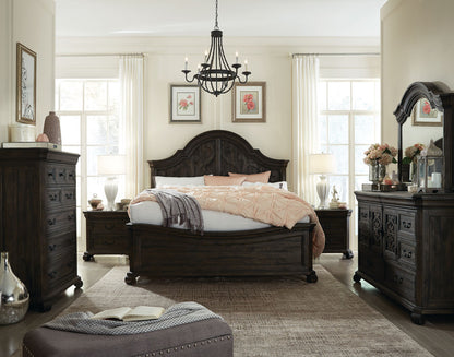 Magnussen - Bellamy Peppercorn Queen Shaped Panel Bed 2 Nightstands Drawer Dresser With Shaped Mirror And Door Chest - B2491-55-KIT10 view 9