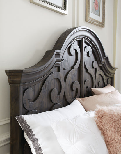 Magnussen - Bellamy Peppercorn Queen Shaped Panel Bed With Barchelor Chest - B2491-55-KIT11 view 5