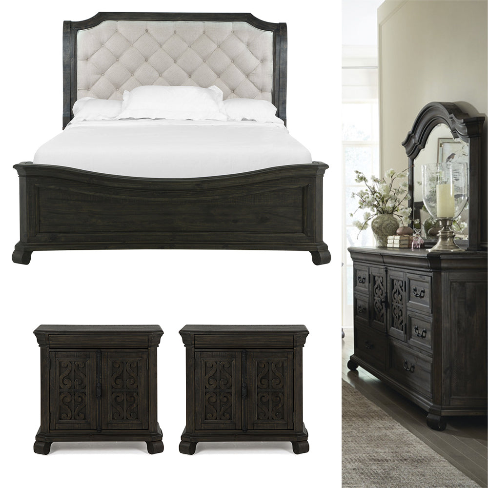Magnussen - Bellamy Peppercorn Queen Sleigh Bed 2 Barchelor Chests And Drawer Dresser With Shaped Mirror - B2491-53B-KIT14 view 1