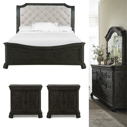 Magnussen - Bellamy Peppercorn Queen Sleigh Bed 2 Barchelor Chests And Drawer Dresser With Shaped Mirror - B2491-53B-KIT14 view 1