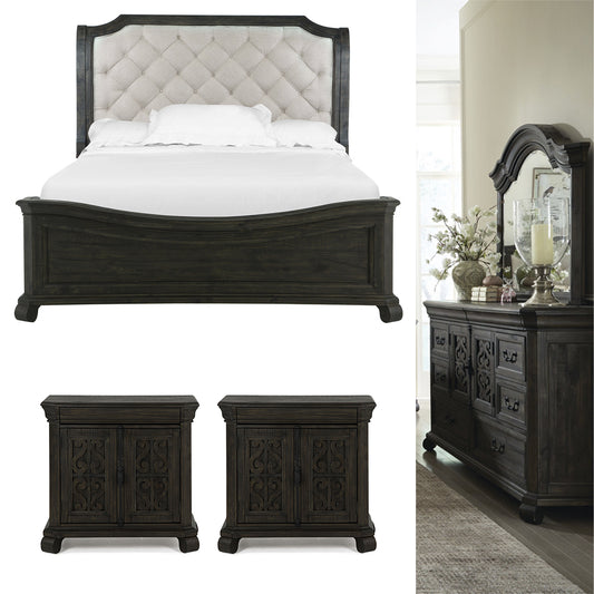 Magnussen - Bellamy Peppercorn Queen Sleigh Bed 2 Barchelor Chests And Drawer Dresser With Shaped Mirror - B2491-53B-KIT14 view 1