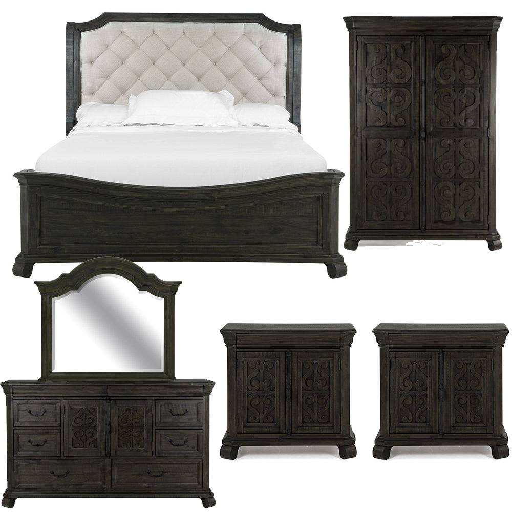 Magnussen - Bellamy Peppercorn Queen Sleigh Bed 2 Barchelor Chests Drawer Dresser With Shaped Mirror And Door Chest - B2491-53B-KIT18 view 1