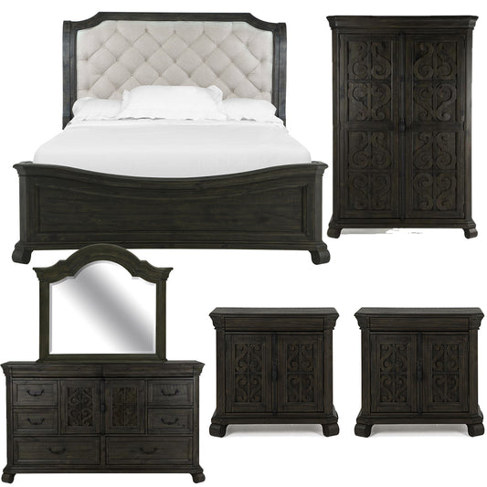 Magnussen - Bellamy Peppercorn Queen Sleigh Bed 2 Barchelor Chests Drawer Dresser With Shaped Mirror And Door Chest - B2491-53B-KIT18 view 1