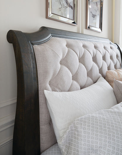 Magnussen - Bellamy Peppercorn Queen Sleigh Bed 2 Barchelor Chests Drawer Dresser With Shaped Mirror And Door Chest - B2491-53B-KIT18 view 5
