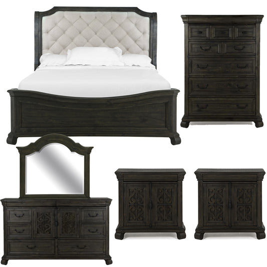 Magnussen - Bellamy Peppercorn Queen Sleigh Bed 2 Barchelor Chests Drawer Dresser With Shaped Mirror And Drawer Chest - B2491-53B-KIT16 view 1