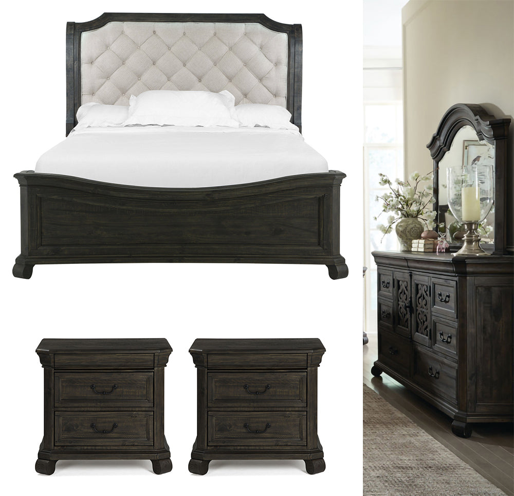 Magnussen - Bellamy Peppercorn Queen Sleigh Bed 2 Nightstands And Drawer Dresser With Shaped Mirror - B2491-53B-KIT6 view 1