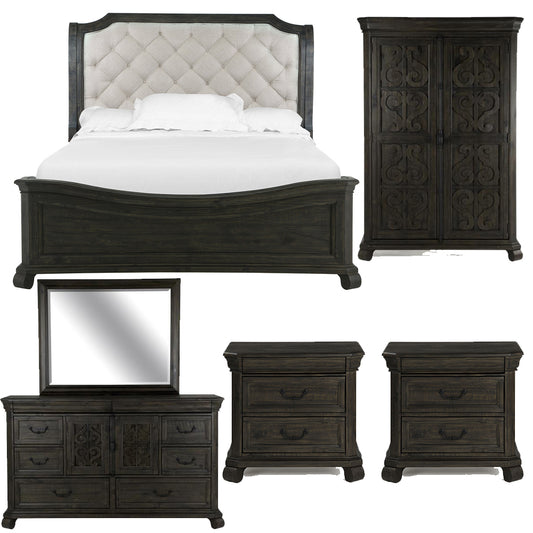 Magnussen - Bellamy Peppercorn Queen Sleigh Bed 2 Nightstands Drawer Dresser With Landscape Mirror And Door Chest - B2491-53B-KIT9 view 1