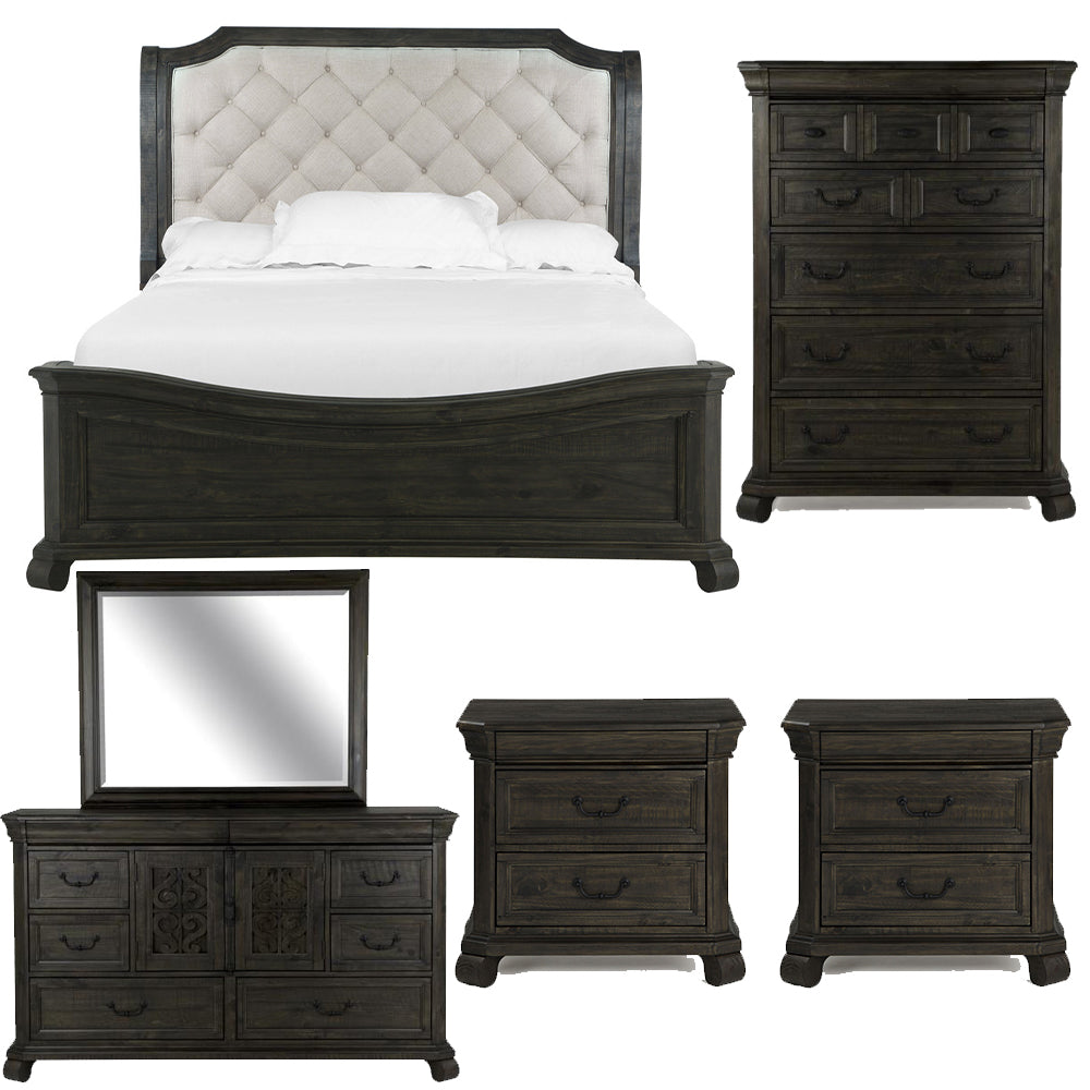 Magnussen - Bellamy Peppercorn Queen Sleigh Bed 2 Nightstands Drawer Dresser With Landscape Mirror And Drawer Chest - B2491-53B-KIT7 view 1