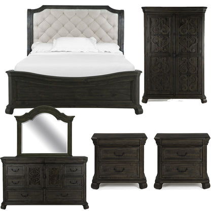 Magnussen - Bellamy Peppercorn Queen Sleigh Bed 2 Nightstands Drawer Dresser With Shaped Mirror And Door Chest - B2491-53B-KIT10 view 1