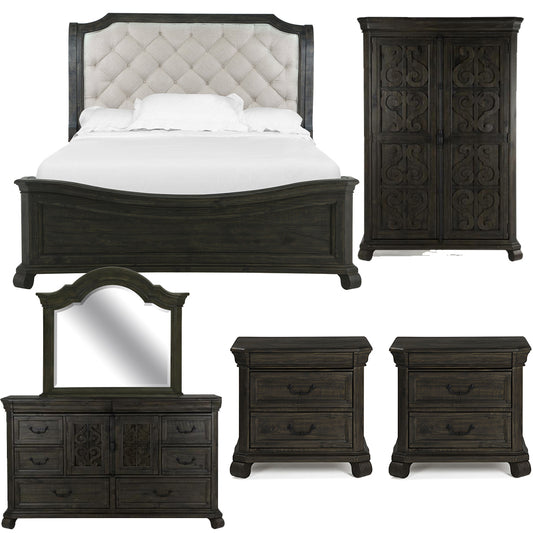 Magnussen - Bellamy Peppercorn Queen Sleigh Bed 2 Nightstands Drawer Dresser With Shaped Mirror And Door Chest - B2491-53B-KIT10 view 1