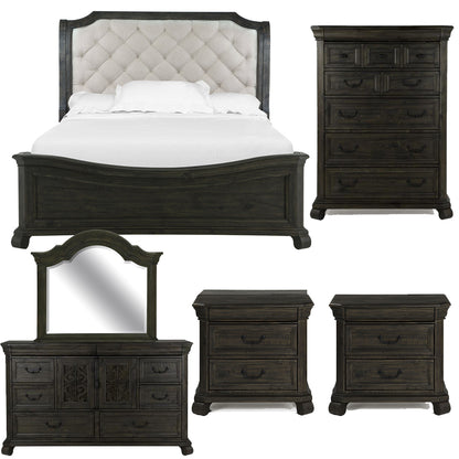 Magnussen - Bellamy Peppercorn Queen Sleigh Bed 2 Nightstands Drawer Dresser With Shaped Mirror And Drawer Chest - B2491-53B-KIT8 view 1