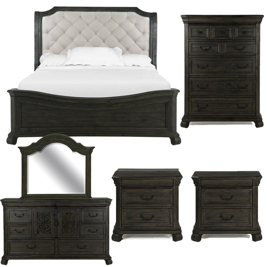 Magnussen - Bellamy Peppercorn Queen Sleigh Bed 2 Nightstands Drawer Dresser With Shaped Mirror And Drawer Chest - B2491-53B-KIT8 view 1