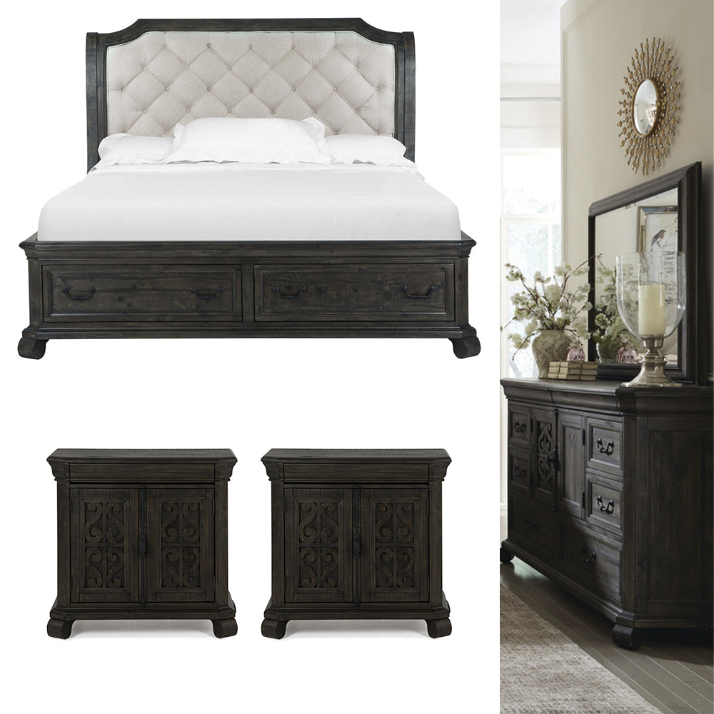 Magnussen - Bellamy Peppercorn Queen Sleigh Storage Bed 2 Barchelor Chests And Drawer Dresser With Landscape Mirror - B2491-53-KIT13 view 1