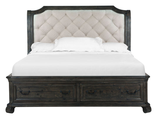 Magnussen - Bellamy Peppercorn Queen Sleigh Storage Bed 2 Barchelor Chests And Drawer Dresser With Shaped Mirror - B2491-53-KIT14 view 2