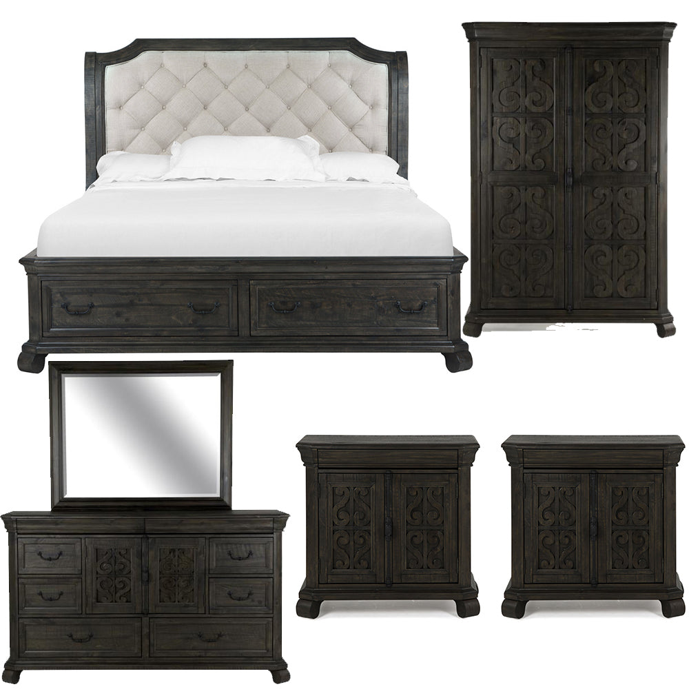 Magnussen - Bellamy Peppercorn Queen Sleigh Storage Bed 2 Barchelor Chests Drawer Dresser With Landscape Mirror And Door Chest - B2491-53-KIT17 view 1